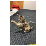 Chinese Tibet silver carving cat lucky teapot