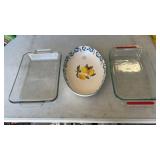 2  casserole dishes and serving bowl.  Pyrex,