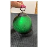 Green crackle glass German Kugel Christmas