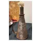 Antique railroad lantern, torch cone, shape with