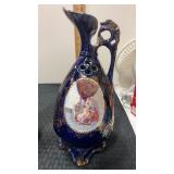 Cobalt blue porcelain ewer vase  approximately 10