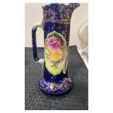 Nippon  cobalt blue hand painted ewer pitcher