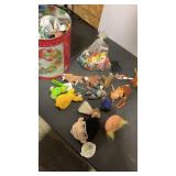 Popcorn tin full of misc. kids toys. Mickey,