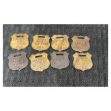 Set of 8 brass railroad tags or fobs