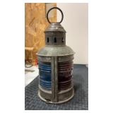 Vintage marine oil lantern with blue  & red glass