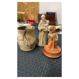Clay vase and 2 figures