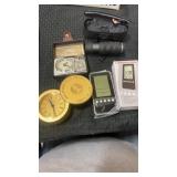 Howard Miller desk, clock, BNSF, binocular and