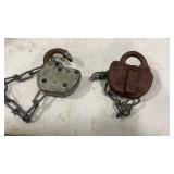 2 Vintage Railroad Padlocks , Stamping Worn