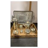 Coffee & Tea set with a tray.  Tray is aluminum.