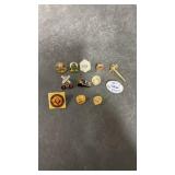 12 misc. pins. train pins and more