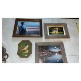 4. framed pictures and owl/ duck plaque