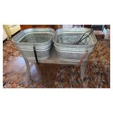 Galvanized wash tub set  on rolling stand
