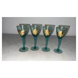 Romanian blue and gold wine glasses set of 4