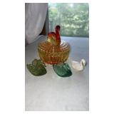 Vintage Jeanette Amberina glass, swan powder,