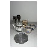Group of Tea pot, wine glasses , canister and