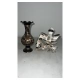 8" pedestal vase and bird  figure made in Japan
