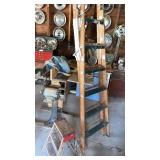 Small wooden step ladder and wooden ladder just