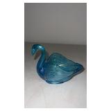 Fenton blue carnival swan dish  crack on the back