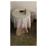 Wood Table with glass top & more approx. 20" Dia.