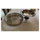 2 Silver Toned tray & pedestal dish