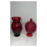 Avon Ruby red embossed floral candy dish with lid