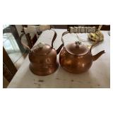 2 copper Teapots with Ceramic handles & knobs