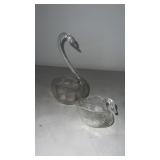 2 glass swan dishes