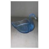 Fenton blue glass swan dish