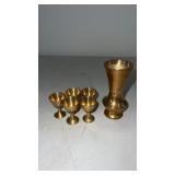 Brass miniature vase and cups