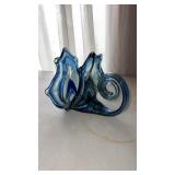 Royal blue swirl ocean waves hand blown stretched