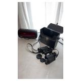 binoculars and alarm clock