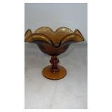 Amber glass pedestal dish