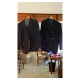 2 navy blue jackets & 1 pair of pants unknown