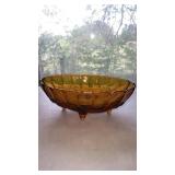 Vintage amber glass, footed fruit bowl