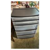 Five tier black plastic storage tower with clear