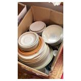 Box of miscellaneous plates , bowls and more