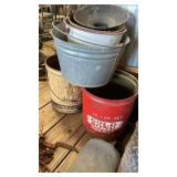 Misc. Group of bucket.  Gold Bond Grease, Archer