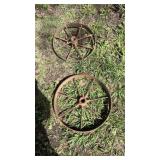 2 Antique Used Wagon Wheels.  Yard Art