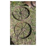 2 Antique Used Wagon Wheels.  Yard Art