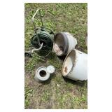 Old was bins, Hose with reel, Minow bucket, and