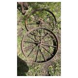2 Antique Used Wagon Wheels.  Yard Art