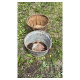 Galvanized bucket & wood basket