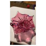 Cranberry art glass dish