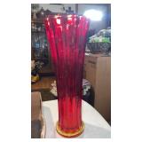 Vintage Amberina ruby red glass vase swung hand
