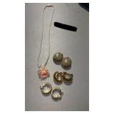 Necklace and three pairs of gold tone clip