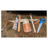 Kids tool belt with leather pouch, tape, measure,