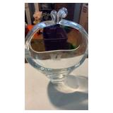 Vintage clear glass hand blown basket vase