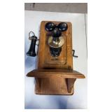 Vintage Antique Kellog Oak Wall Crank Telephone,