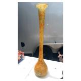 Tall, slender yellow, art glass base with orange