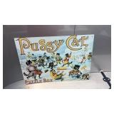 Metal sign advertising pussycat bubble box,